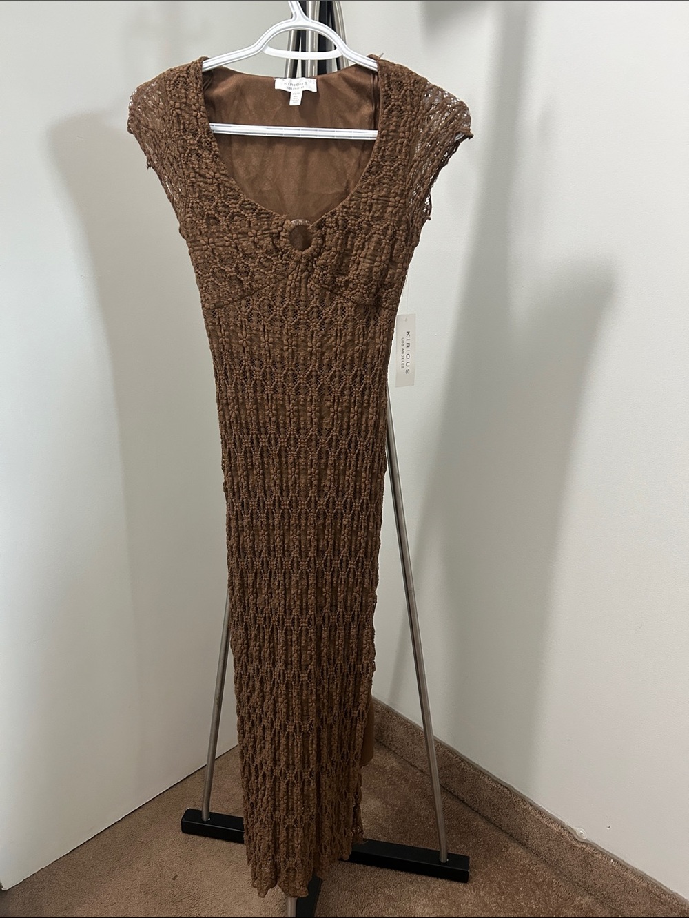 NWT Kirious los angeles brown Crochet Maxi Dress xs ptp 15 to 17